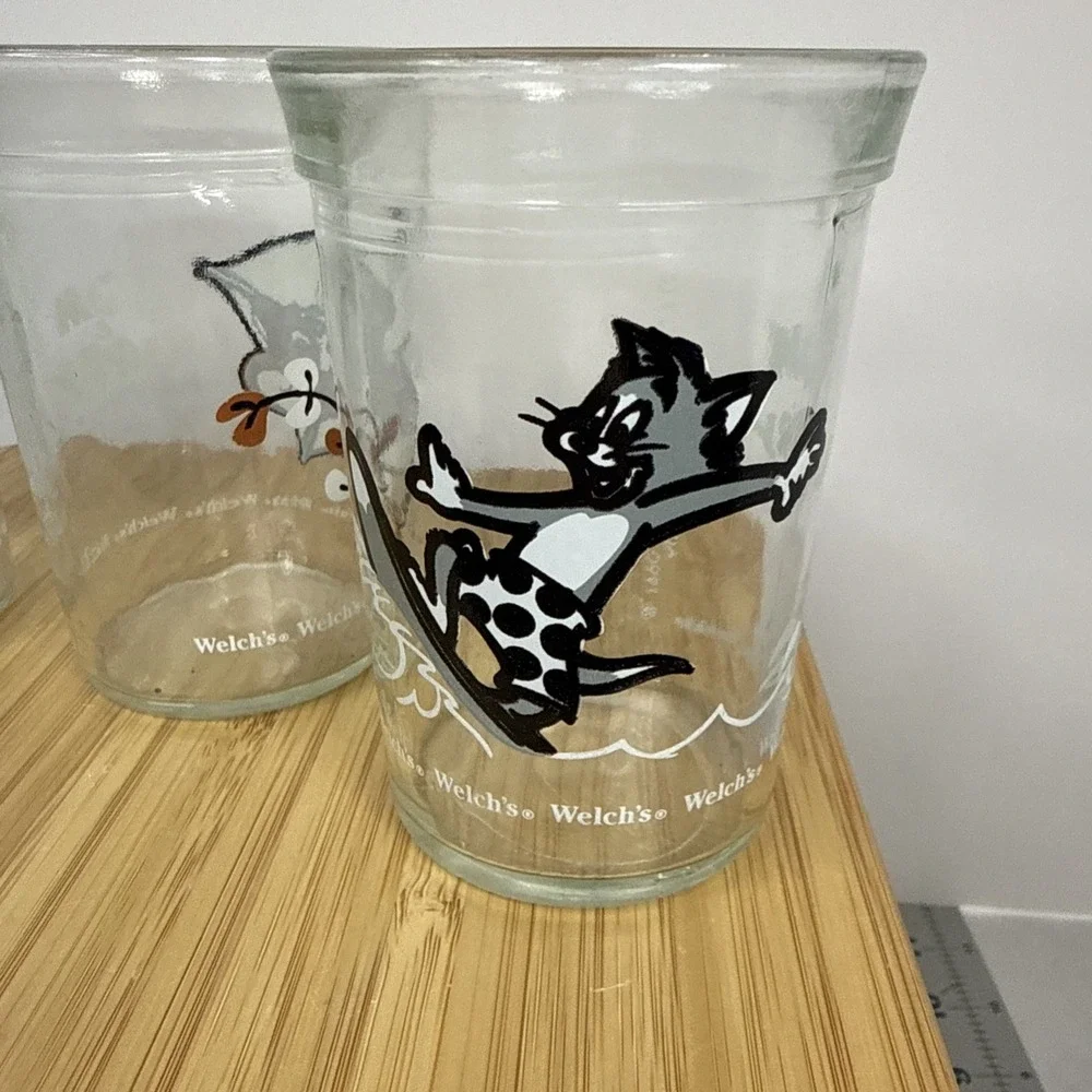 Set Of 3 Vintage 1990‎ Welch's Jelly Jar Glasses Tom And Jerry